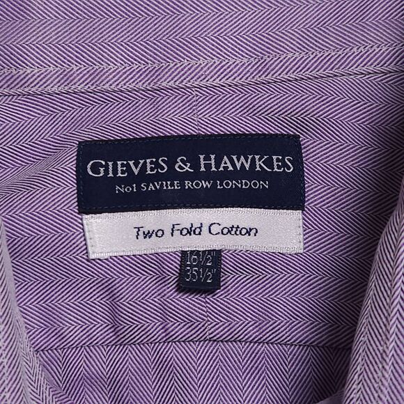 Gieves & Hawkes Dress Shirt 16.5-35.5 Purple Herringbone French Cuff Button Down - Picture 3 of 10
